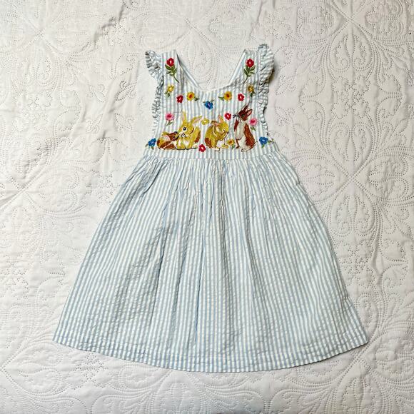 Baby Boden Seersucker Embroidered Bunny Pinnie Size 18-24 months - Picture 2 of 5